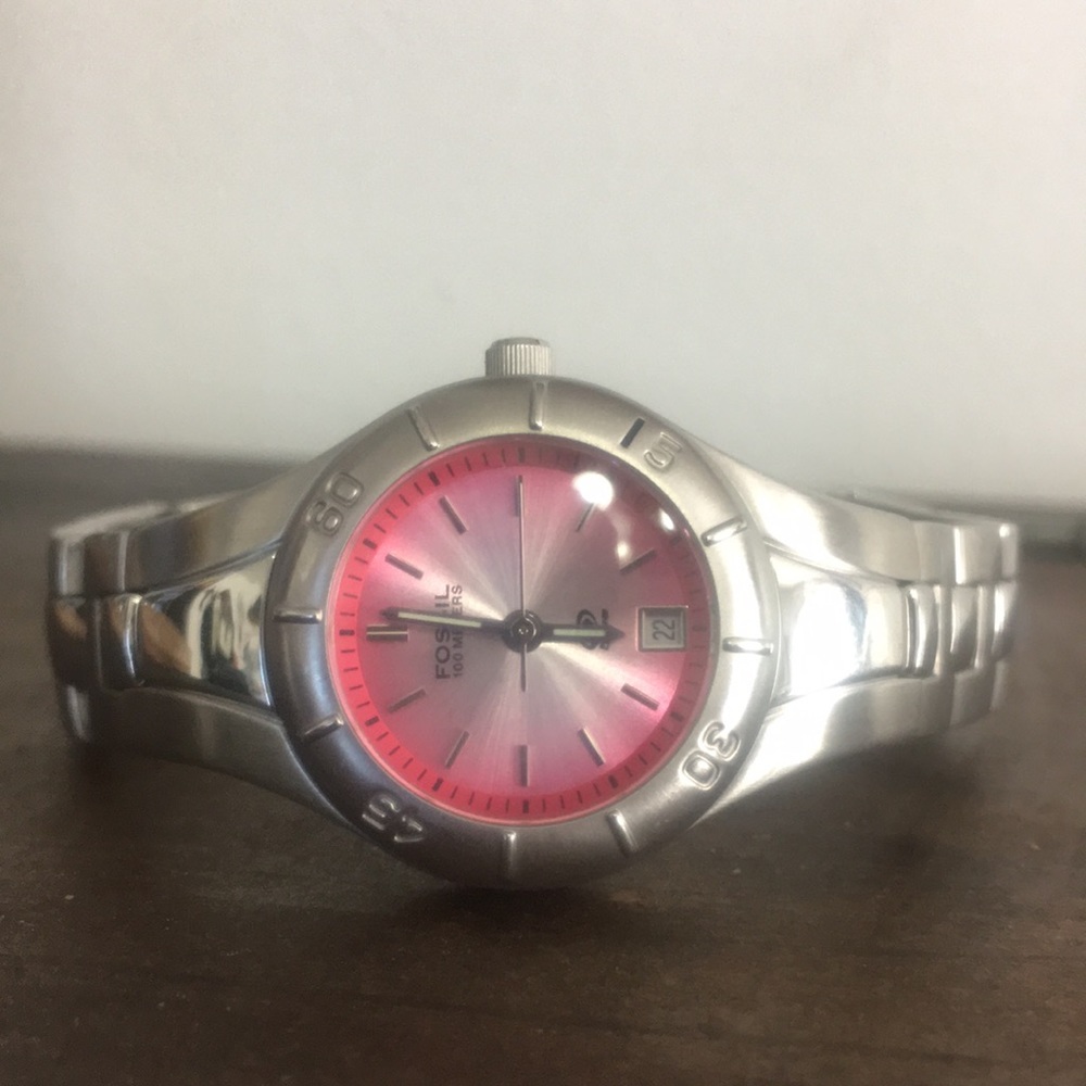Fossil Watch Vintage Blue Pink Face GUC.